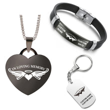 Load image into Gallery viewer, In Loving Memory ❤️ Customized Bundle! Necklace + Bracelet + Keychain ❤️